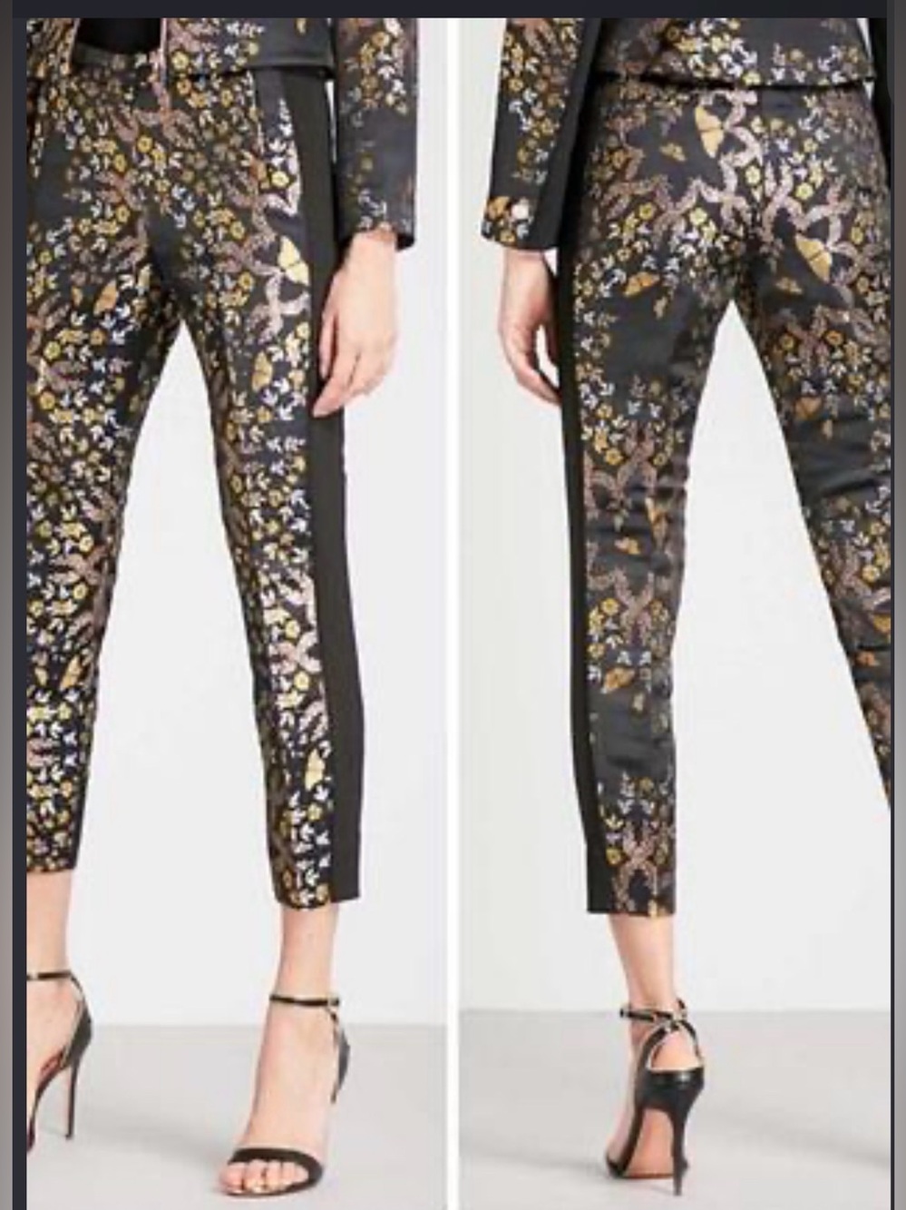 Ted Baker Rorio Butterfly Trousers Floral Skinny Pants Black & Gold